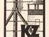 an image of a black and white drawing of a building with barbed wire around it