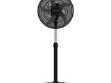 a black fan sitting on top of a metal stand