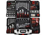 a tool case with many tools in it on a white surface