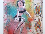 an image of a painting of a woman in a bikini and playing cards