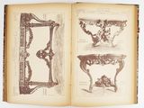 two pages of a book with drawings of a table