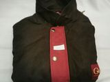 brown and red shirt with red trim on a white background