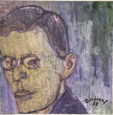 tableau représentant un homme à lunettes sur fond violet