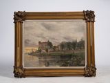 une image représentant un tableau d'un château au bord d'une rivière