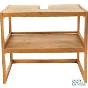 an image of a wooden table with two shelves on top of it