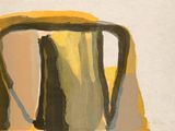 an image of a painting of a yellow chair with a black handle