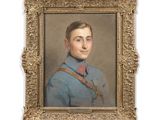 portrait of a young man in a blue uniform in a gold frame