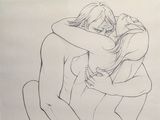 un dessin représentant un homme et une femme qui s'étreignent