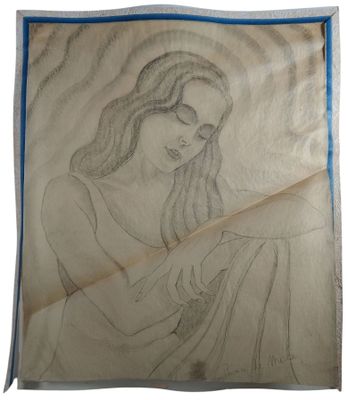 a drawing of a woman holding a stick in her hand