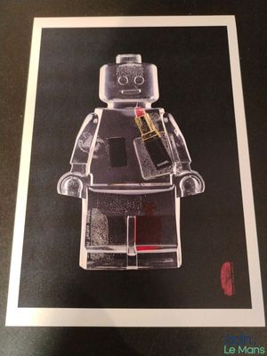 a picture of a picture of a lego man in black and white