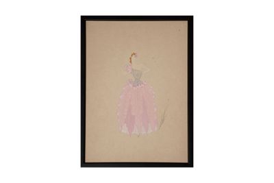 un dessin représentant une femme en robe rose sur fond beige