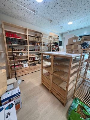 a room with shelves and shelves filled with items