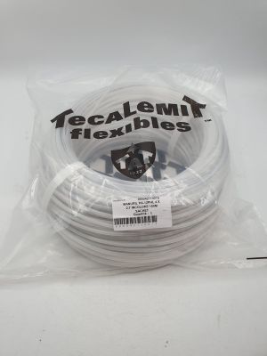 a close up of a white cable in a bag on a white surface