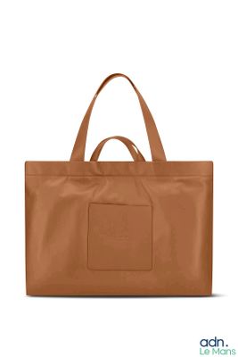 an image of a brown tote bag sitting on top of a white background