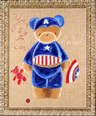 a painting of a teddy bear dressed in a captain costume