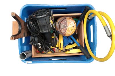 a blue box with a bunch of tools inside of it
