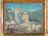 an image of a painting of two women in a field