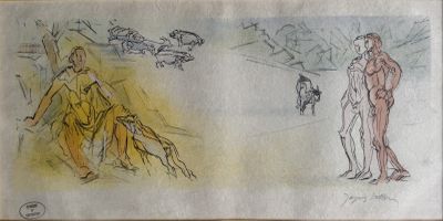 two drawings of a man and a woman standing next to each other