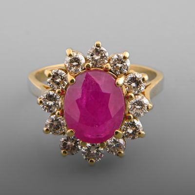 Bague marguerite rubis et diamants