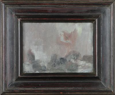 an oil painting of a cat in a frame on a wall