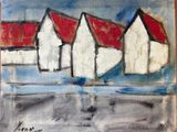 une image représentant un tableau où l'on voit une rangée de maisons blanches aux toits rouges