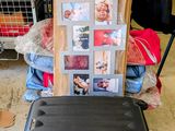 a piece of luggage sitting on top of a pallet