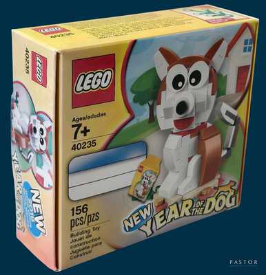 a box of legos with a dog on it