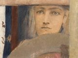 tableau représentant une femme coiffée d'un chapeau et tenant un drapeau américain