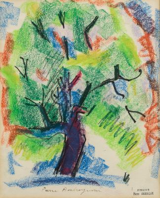 une image représentant un dessin d'un arbre avec des feuilles