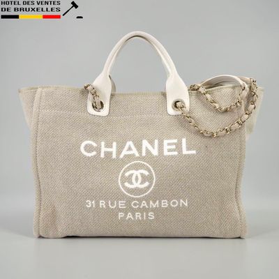 Sac cabas Chanel en toile de jute avec anses en chaîne