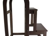 two wooden stools and a small table on a white background