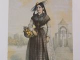 a picture of a woman holding a basket of fruit