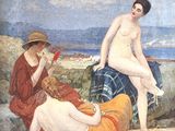 un tableau représentant deux femmes assises sur la plage
