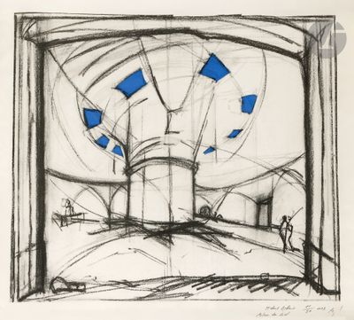 an image of a drawing of a building with blue windows