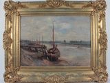 a picture of a painting of a boat on the water