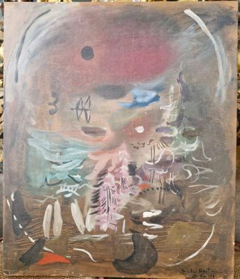une peinture à l'huile représentant une femme avec un oiseau sur la tête