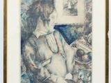 an image of a painting of a woman sitting on a couch