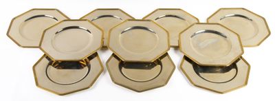 Lot de 10 sous-assiettes en métal argenté, de forme octogone…