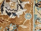 a close up of a rug with a cat on it