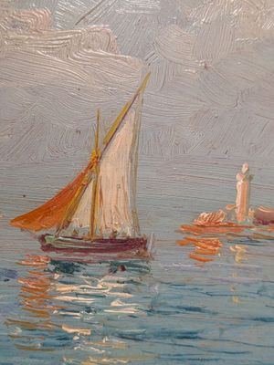 peinture représentant des voiliers en mer par temps nuageux