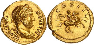 a gold coin with an image of a man on a horse