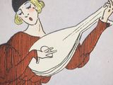illustration of a woman holding a musical instrument in her right hand