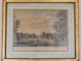 a painting of a view of a park with people in it