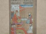 an old picture of a painting of a man selling food to a woman