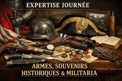 an image of a table topped with lots of military items