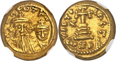 a gold coin with an image of a man and a woman on it