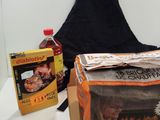a bag of food sitting on top of a table next to a bag of food