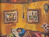 tableau représentant une femme allongée sur un canapé dans un salon