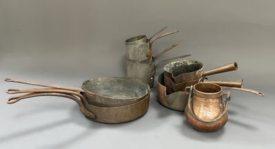 LOT de cuivre et métal comprenant : 3 casseroles à bec verse…