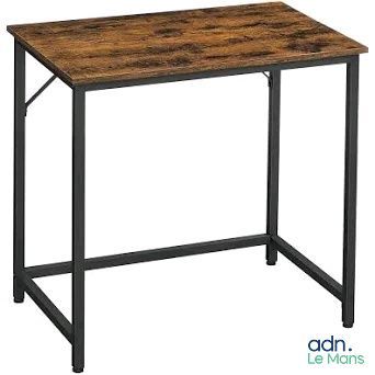 un bureau en bois avec des pieds en métal et un plateau en bois